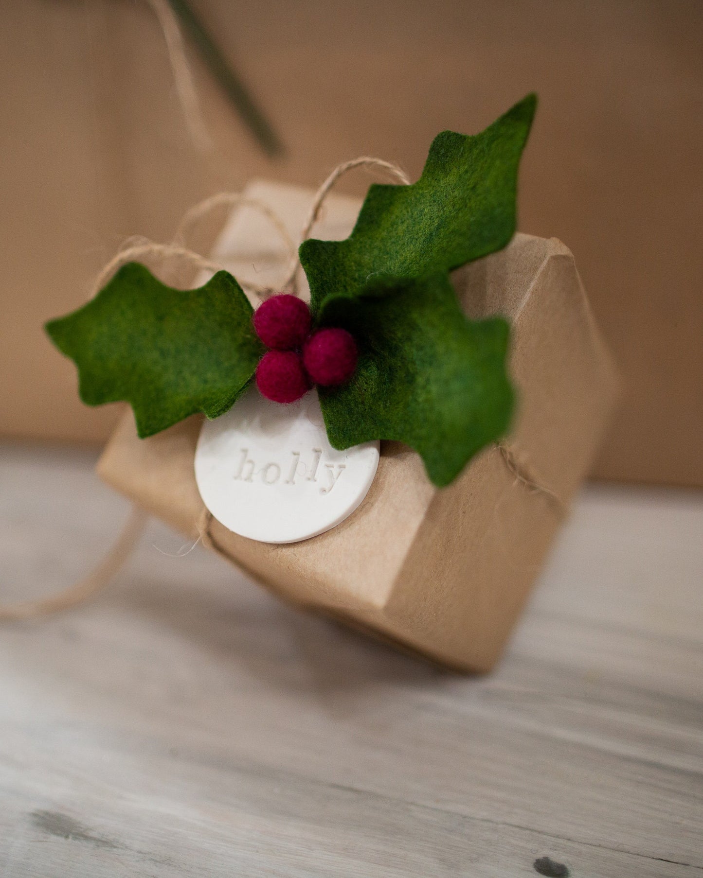 Holly Christmas Gift Accent